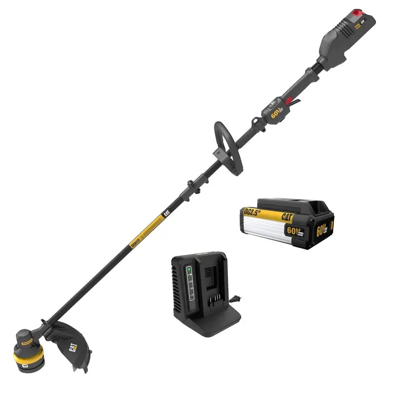 CAT DG610 Cordless 60V 15-Inch String Trimmer Featuring Integrated Battery and Charger