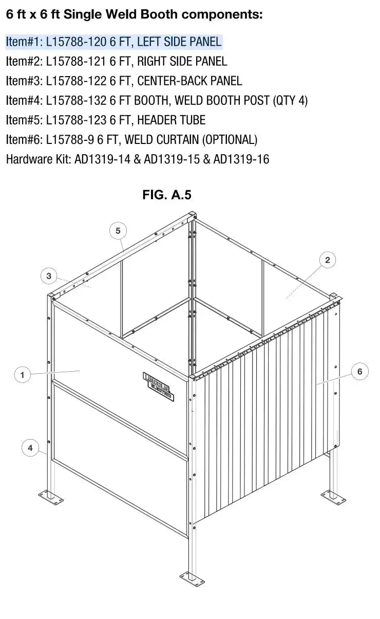 Lincoln Single-Sided Weld Booth – 6 Ft × 6 Ft, Right Panel Only (L15788-121) 1